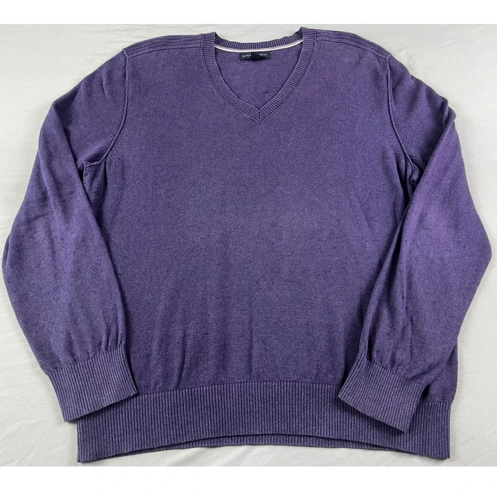 Banana Republic Mens XL Extra Large‎ Purple Cotton Cashmere V-Neck Sweater